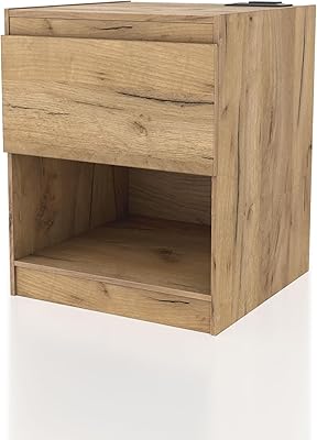 Furniture of America Rockton Transitional Wooden Nightstand with Charging Station, Drawer, and Open Shelf, Bedside Table Featuring Space to Storage Things for Room, Dorm, Bedroom, Light Oak
