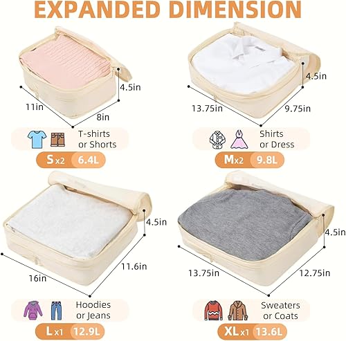 Miniatura 2 de BAGAIL 4 juegos6 juegos8 cubos de compresión para embalaje, accesorios de viaje, organizadores de embalaje expandibles (malla cuadrada, 06-beige)