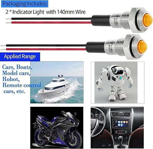 Miniatura 31 de 2 mini luces indicadoras de 0.315 in 0.31 pulgadas, 12 V-24 V, LED rojo, impermeable, IP67, cúpula, cabeza alta, lámpara de señal de acero