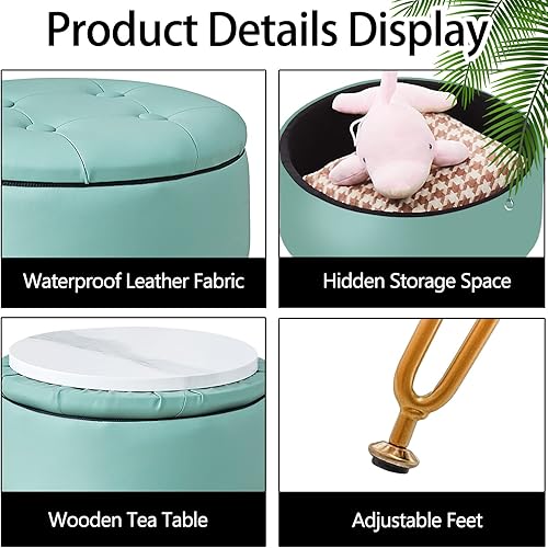 Miniatura 6 de CPINTLTR Reposapiés redondo de piel sintética con espacio de almacenamiento, silla de tocador suave con asiento de espuma viscoelástica, mesa