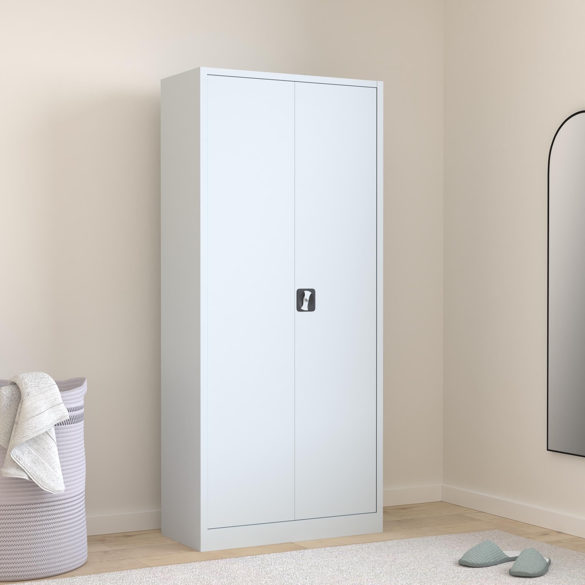 Weißer Flügeltürenschrank komplett montiert 180x80x38cm Metallschrank abschließbar Aktenschrank Büroschrank 4 Fachböden 530337 weiß