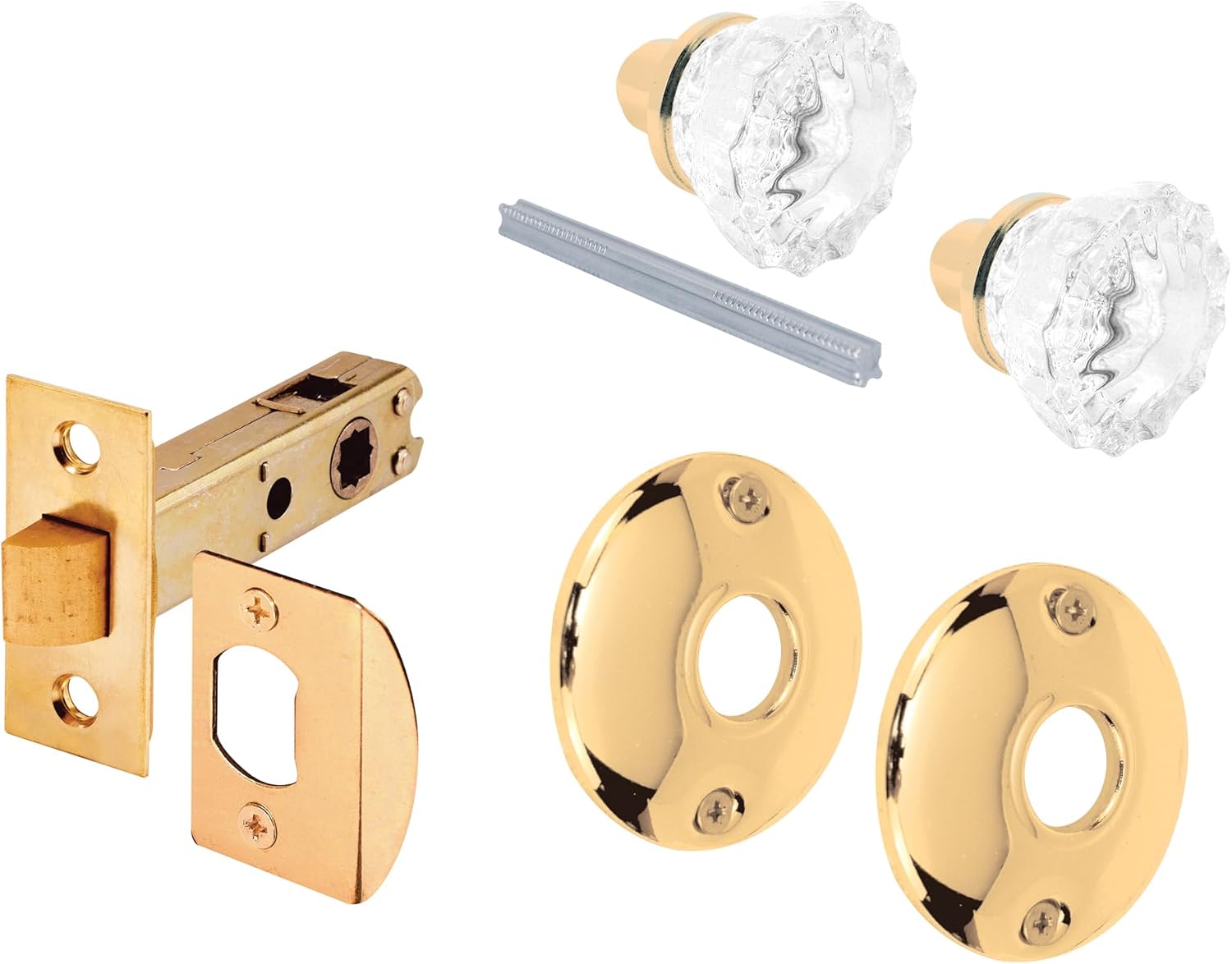 Prime-Line E 28326 Passage Door Latch Set, Glass Knob with Latch Bolt Brass Finish, Vintage (Single Pack)