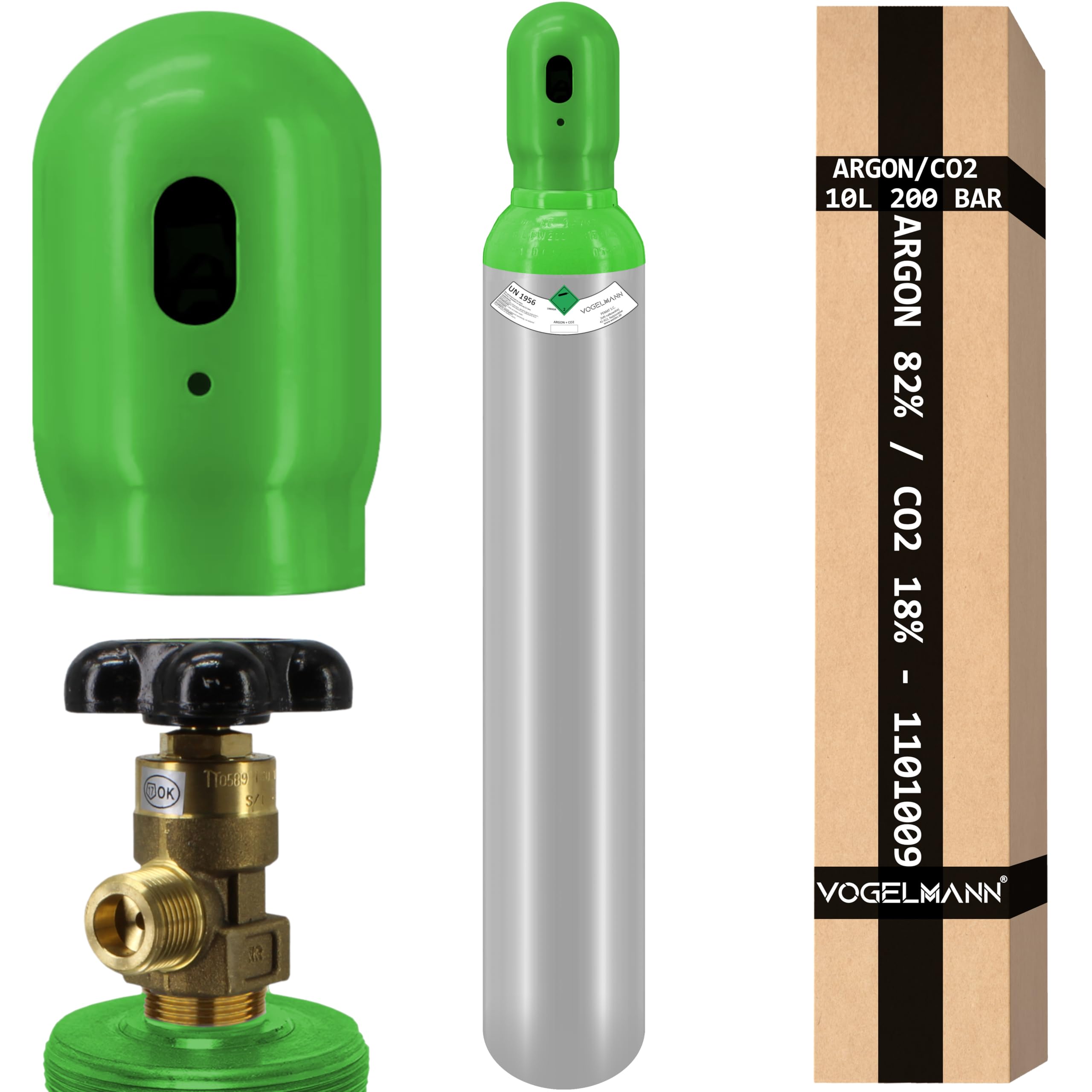 Cilindro de gas 10 litros 200 bar gas mixto argón 82% CO2 18% gas de protección para soldadura MIG/MAG, gas de soldadura de alta calidad, botella recargable, ideal para aplicaciones de soldadura