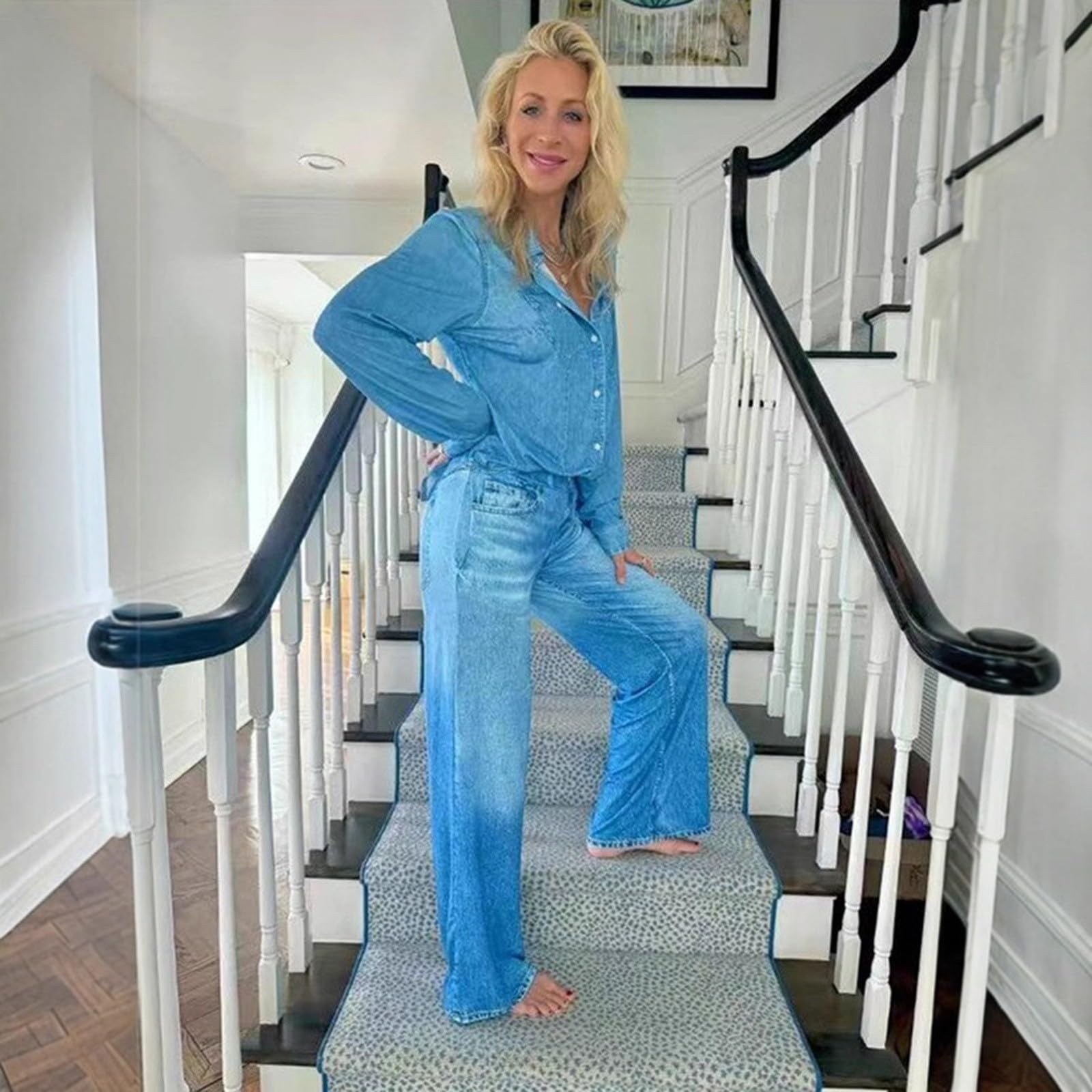 Jeans Baggy Donna Curvy Jeans Vita Alta Curvy Gamba Larga Pantaloni Denim Elasticizzati Leggeri Larghi Moda Pantaloni Baggy Casual Palazzo Wide Leg Pantalone Tempo Libero Taglie Forti Basic