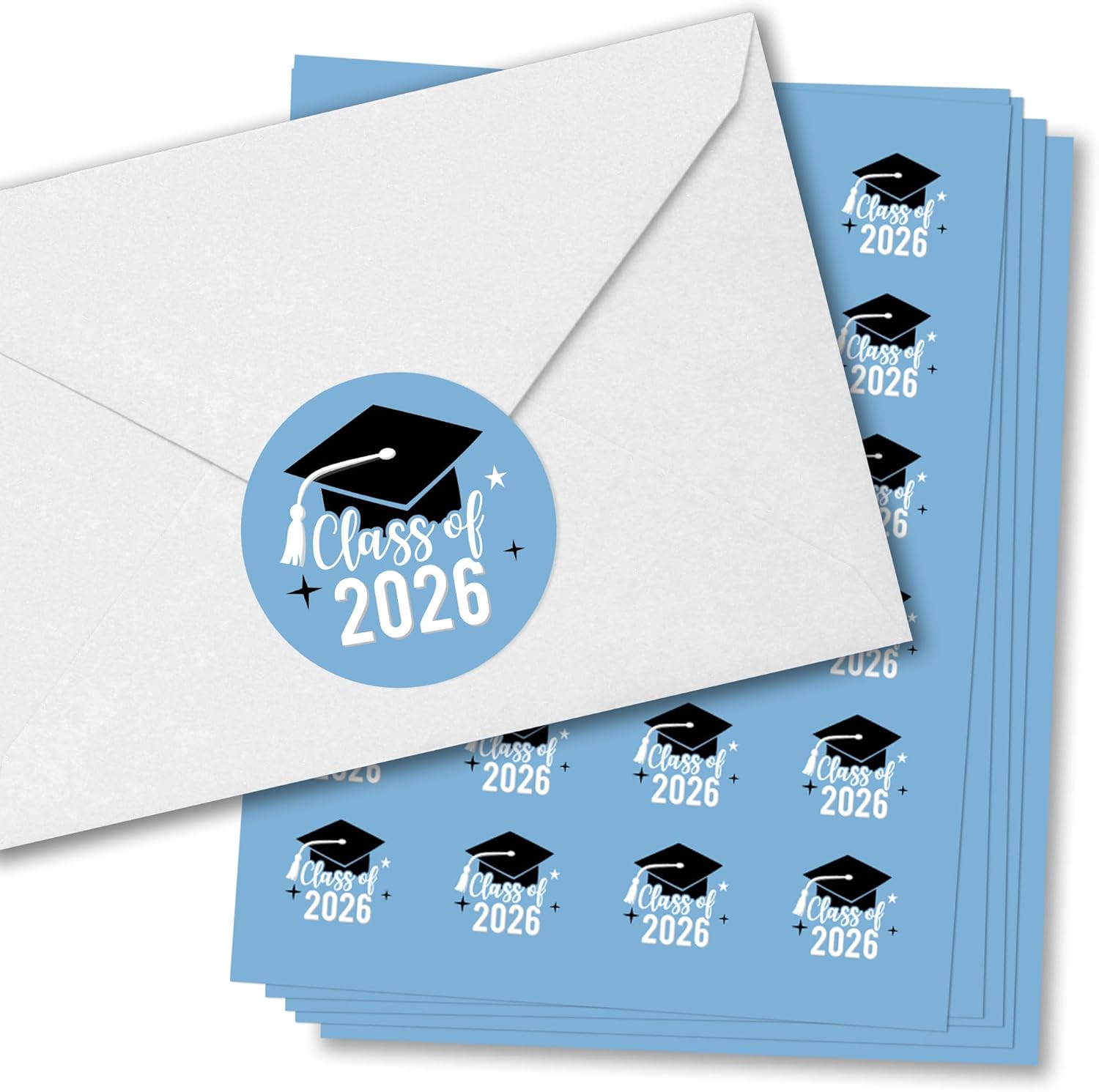 Big Dot of Happiness Class of 2026 Light Blue Grad Party Envelope Seal Stickers, Round Circle Stickers to Seal Invites & Thank You Cards, Graduation Envelope Seals - 120 Count (Light Blue)