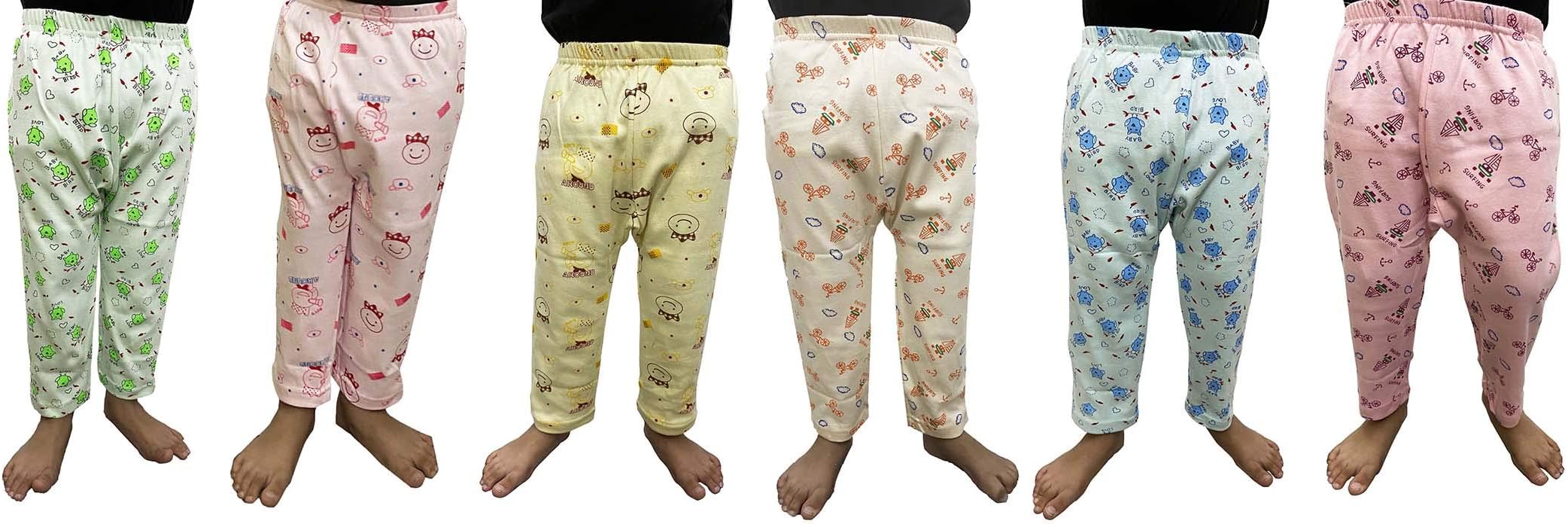 Yuni-Go Kids 100% Cotton Coloured Casual Wear/Night Wear Pajama/Pajami for Boys/Girls/Toddlers Unisex Combo of 6