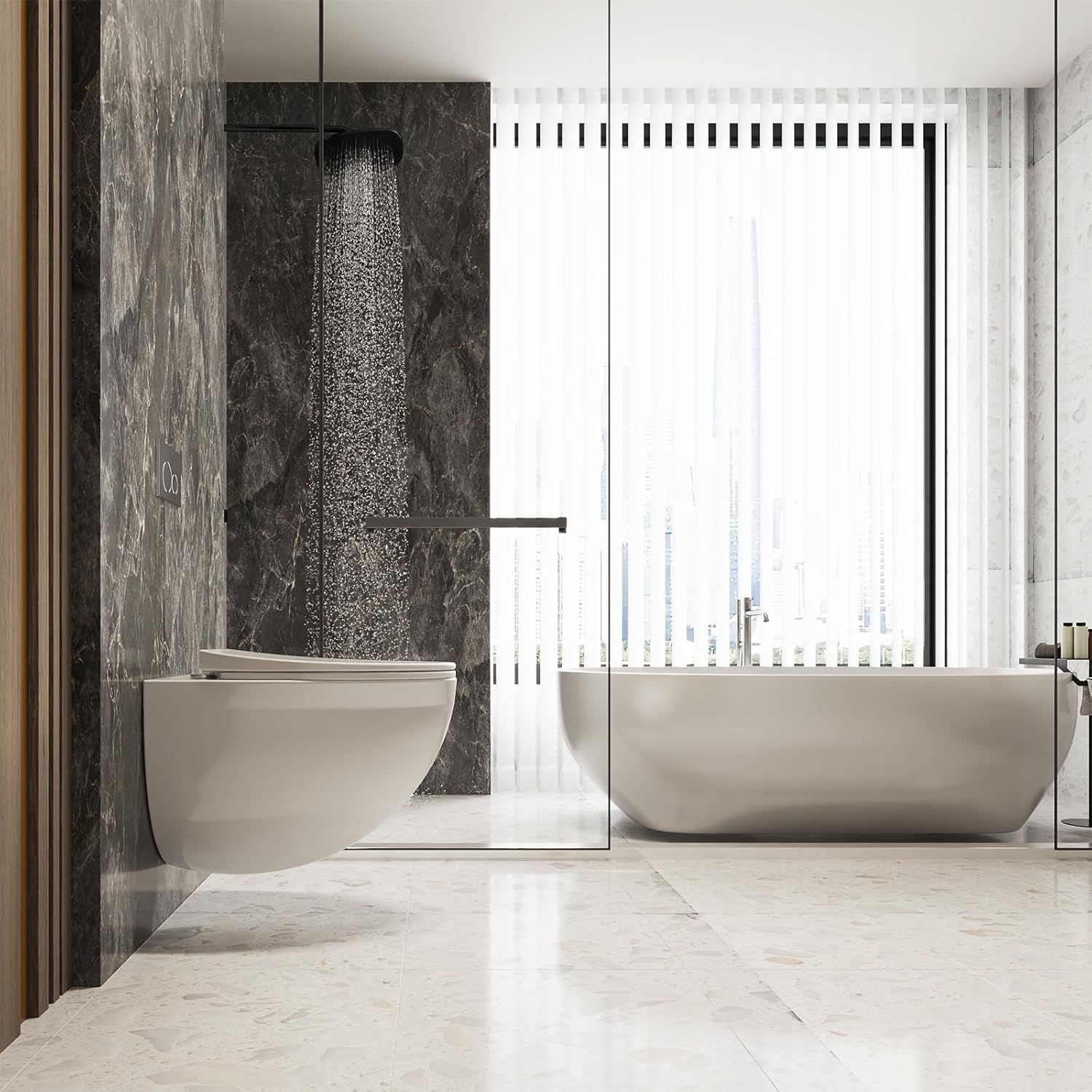Wall Hung Toilet Tankless, Wall Mounted Toilet with Soft Closing Seat, Power Flush, White Boat Shape