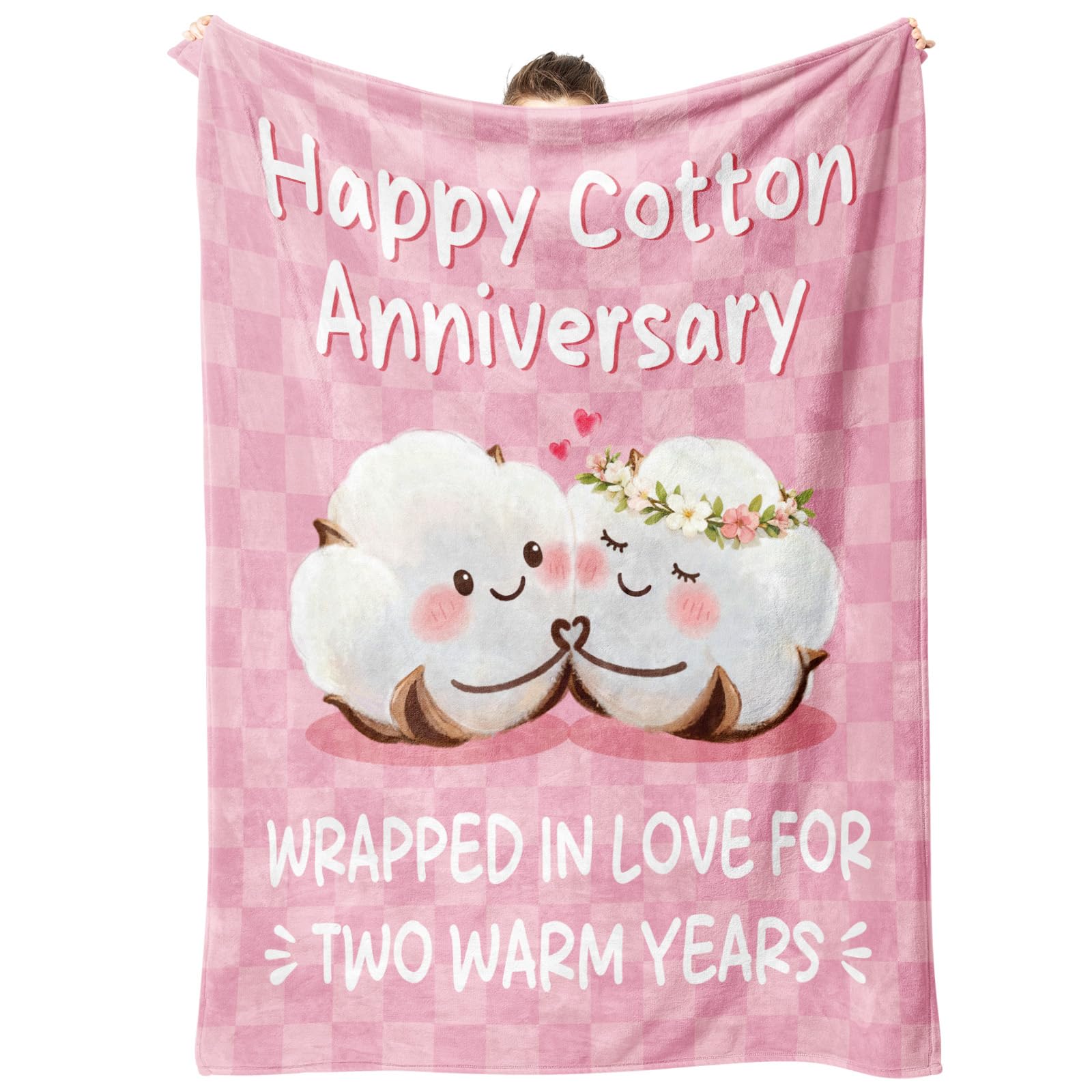 2nd Anniversary Wedding Gifts - Couple Blanket, 2nd Wedding Anniversary Cotton Gifts for Him Her Wife Husband Couple, 2 Years of Marriage I Love You Gift for Her Him Women Men, Happy Cotton Blanket