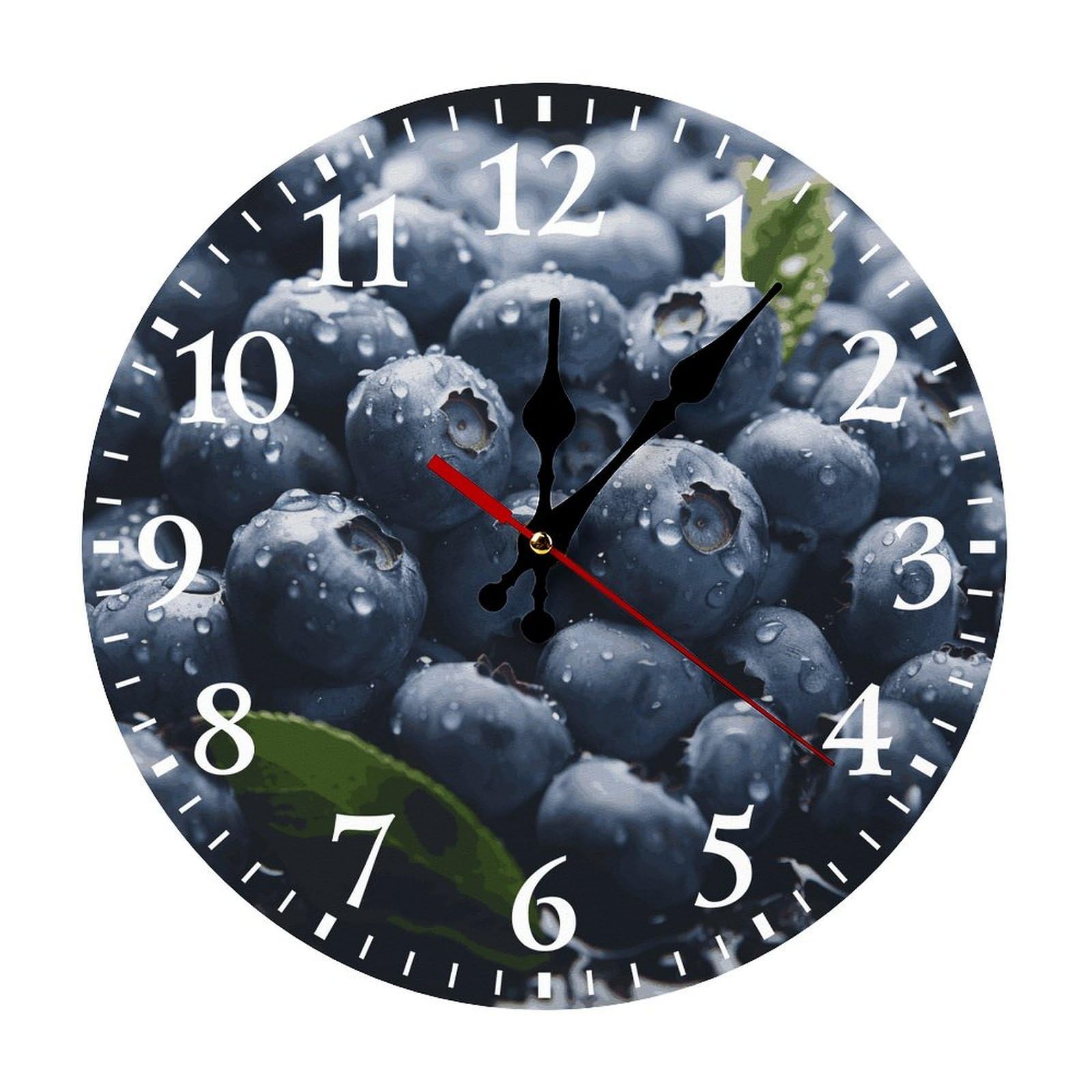 NTVOWPZO 10 Inch Wall Clock Delicious Blueberry Battery Operated Wall Clocks Silent Non-Ticking Round Wall Clock for Living Room Kitchen Home Office Wall Decorative Clock