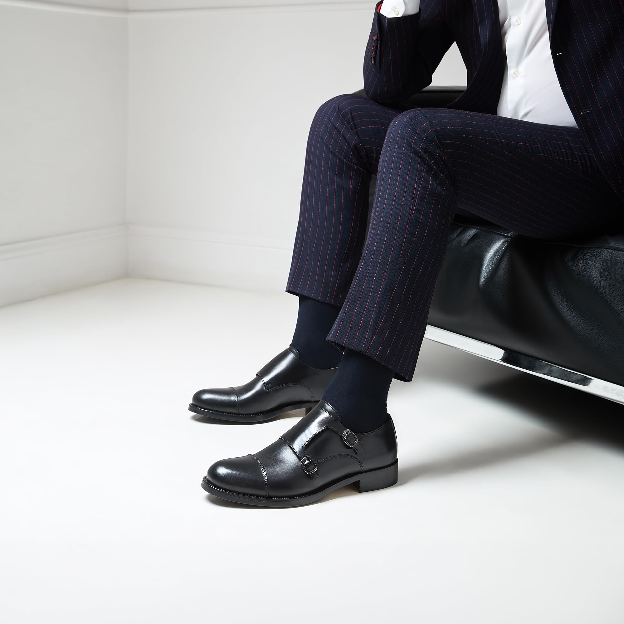 Scarpe da Uomo Eleganti con Doppia Fibbia in Vera Pelle e Soletto in Memory Foam - Suola Gomma Superleggera - Made in Italy