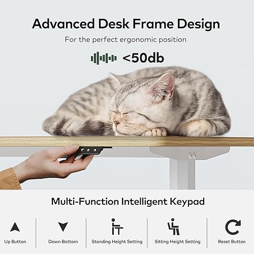 Miniatura 7 de FEZIBO Escritorio eléctrico de pie ajustable en altura, mesa de pie de 63 x 24 pulgadas, escritorio de oficina en casa con tablero de empalme, color
