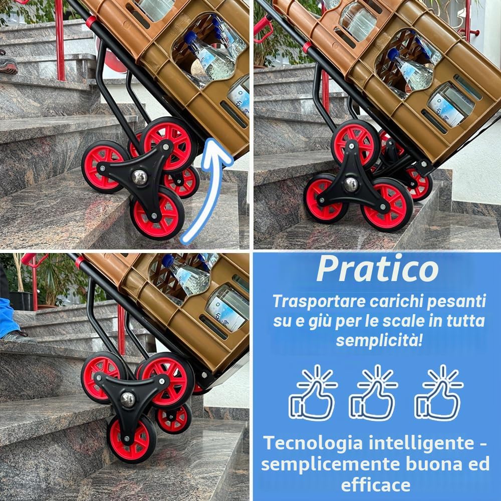 Carrello per scale da 150 kg, impilabile, carrello per il trasporto delle scale, pieghevole, colore: nero