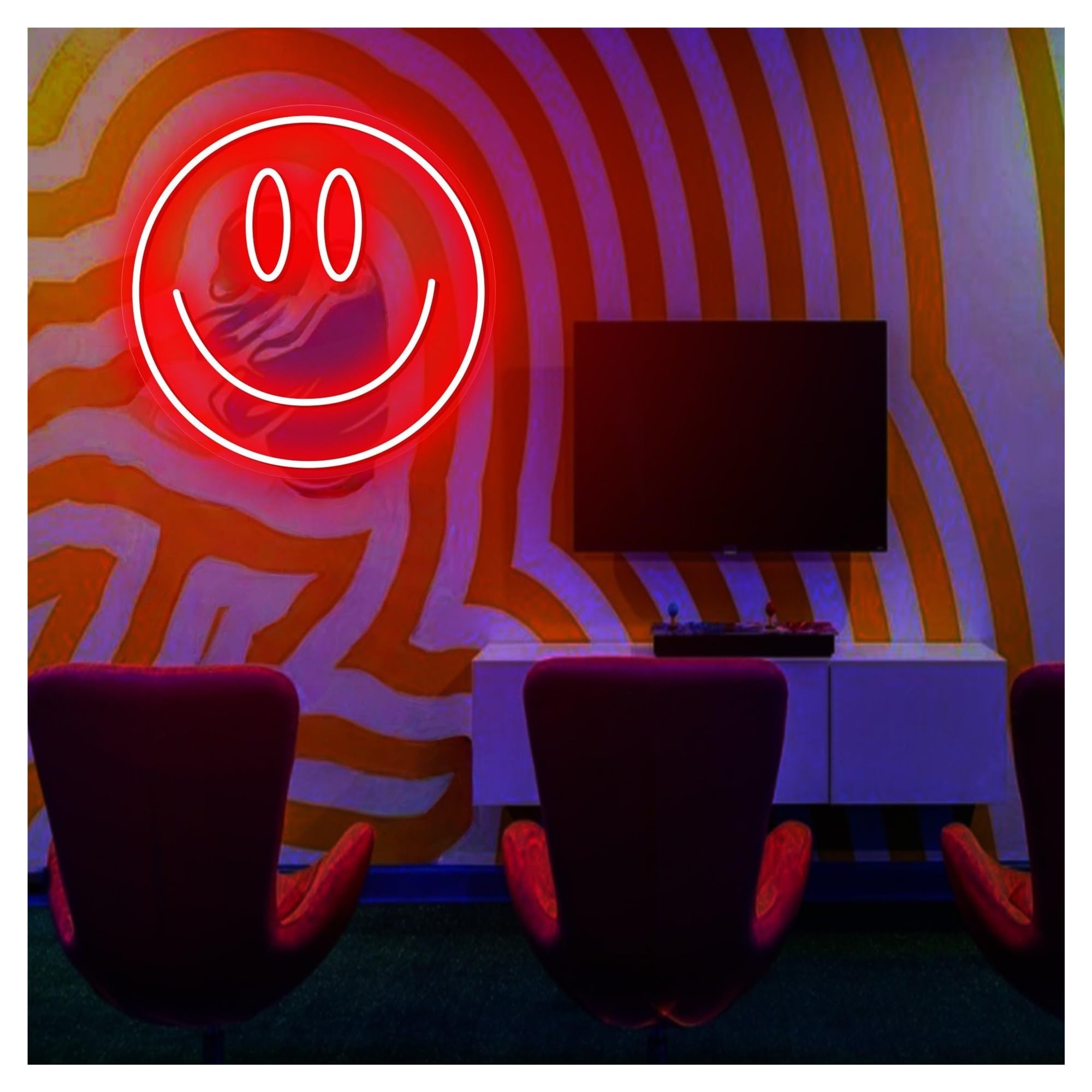 RONGCH Hanging Art Neon Signs Smiley Face Neon Sign, Suitable for Kids Room Wall Decor with Brightness Adjustable 30cm(C)