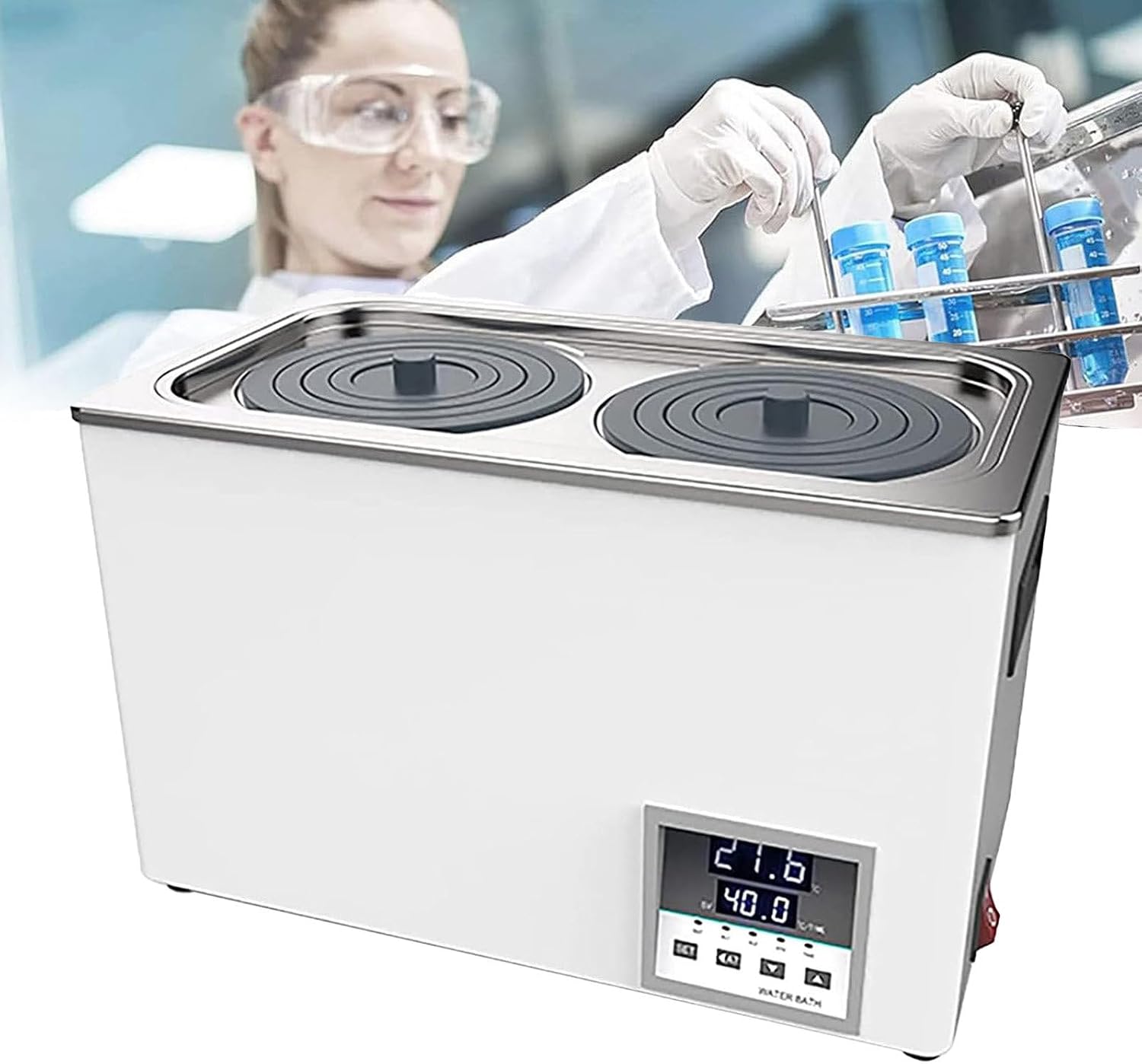 NYANS Lab Water Bath Digital Thermostatic Water Bath Heater Stainless Steel 1/2/4/6-Hole Water Bath Pot for Lab School Research Center,Dualhole600W
