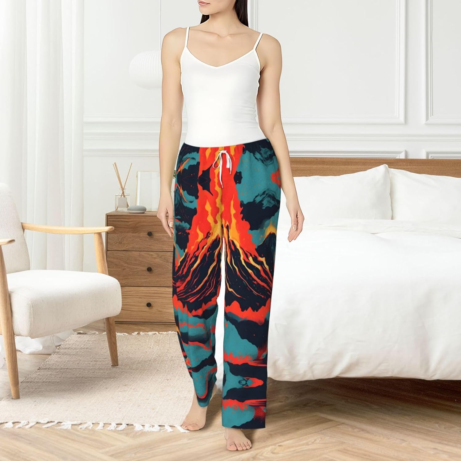 Volcano Print Cozy Christmas Pajama Pants,Flannel Pajama Bottoms,Cater To Various Body Types