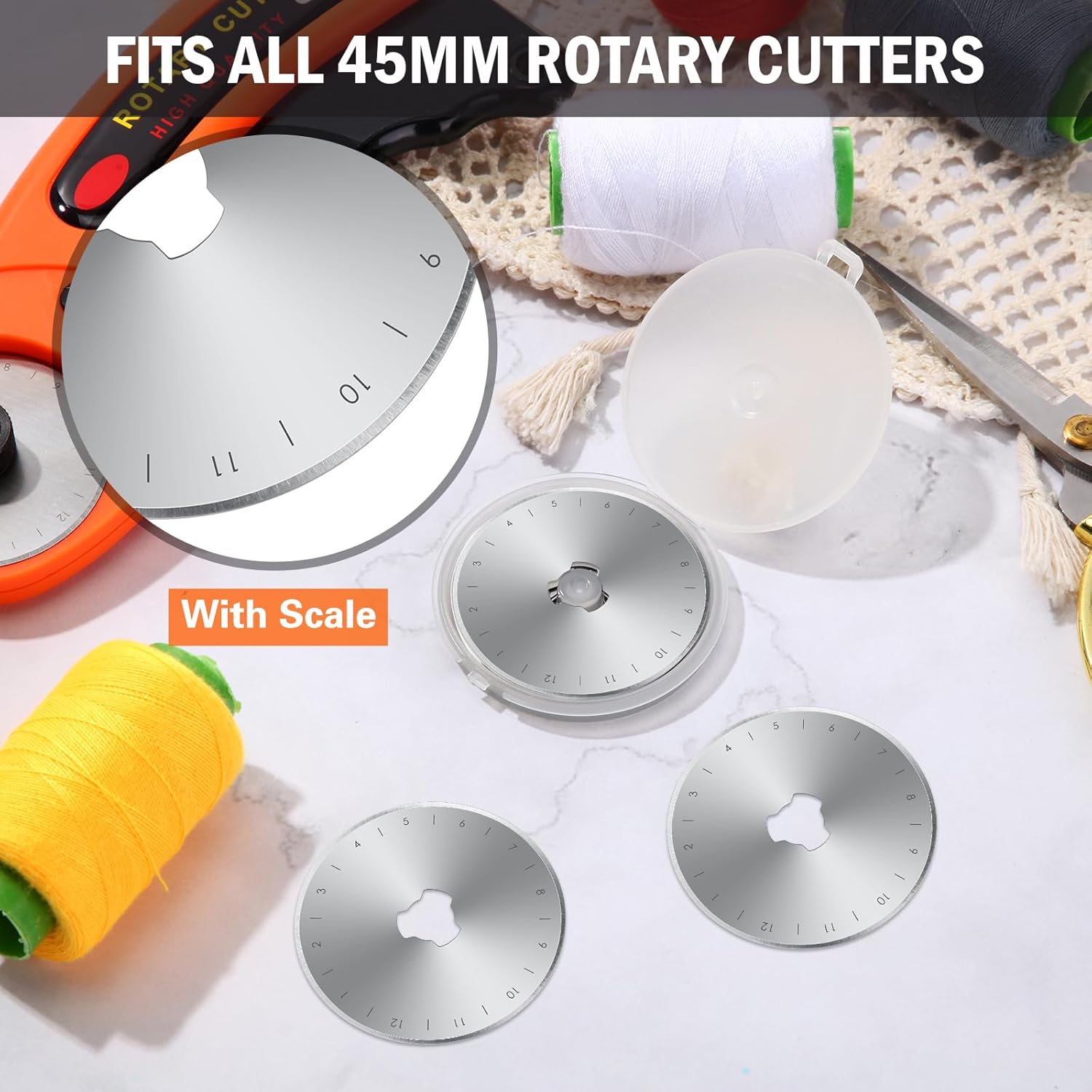 Lasnten 72 Pcs 45mm Rotary Cutter Blades, Replacement Blades Compatible with Fiskars Olfa Martelli Truecut Dafa Cutter Rotary Cutter Replacement for Crafts Quilting Sewing Arts