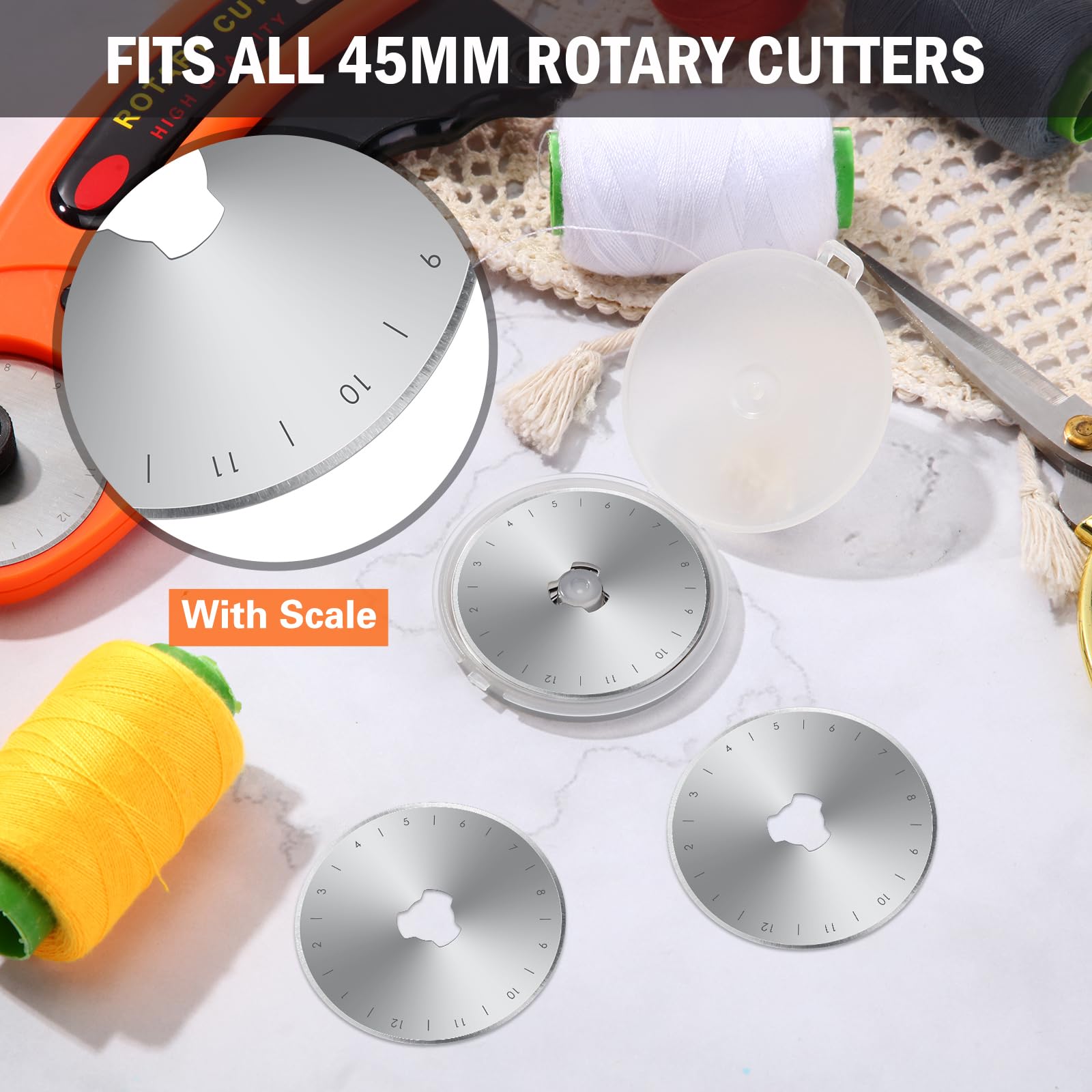 Lasnten 72 cuchillas de corte giratorias de 45 mm, cuchillas de repuesto compatibles con Fiskars Olfa Martelli Truecut Dafa, cortador rotativo, repuesto para manualidades, acolchado, artes de costura