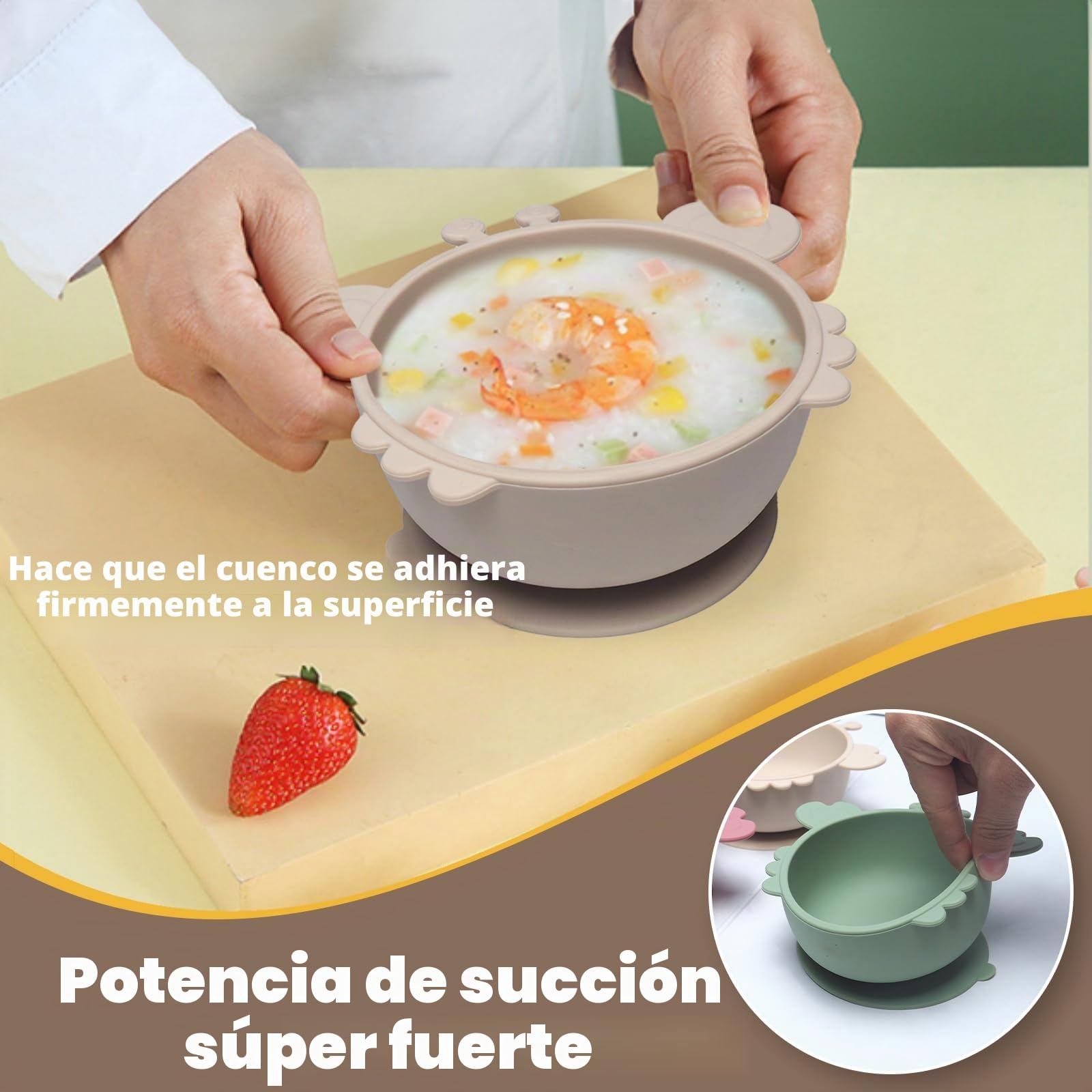 Juego de 3 Tazones para Bebés con Ventosa, Cuencos de Silicona, Tazón de Comida Antideslizante para Niños Pequeños, Plato Bebe Ventosa, Segura y sin BPA Grado Alimenticio Bol para Bebé