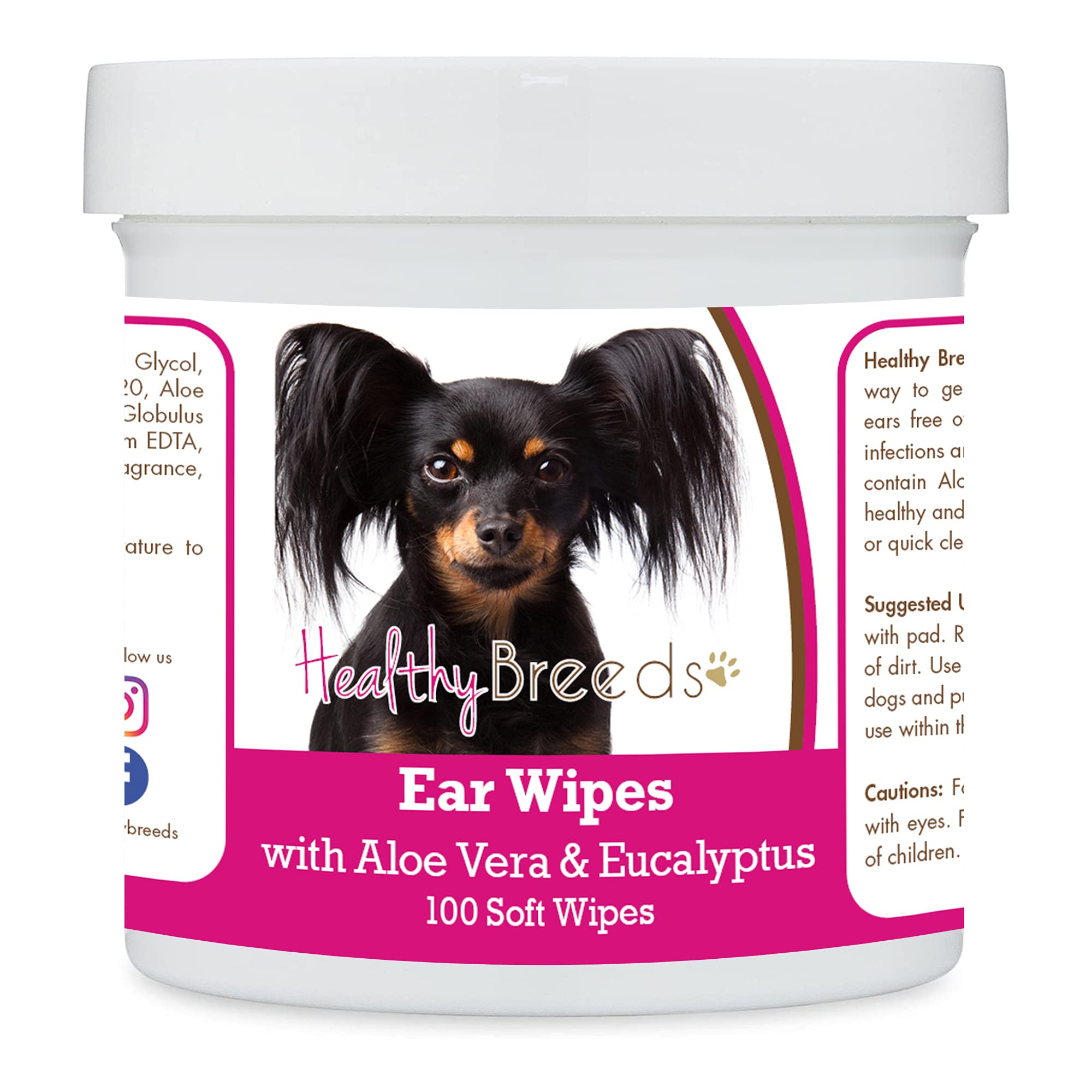Healthy Breeds Russian Toy Terrier Ear Cleaning Wipes with Aloe &amp; Eucalyptus for Dogs 100 Count