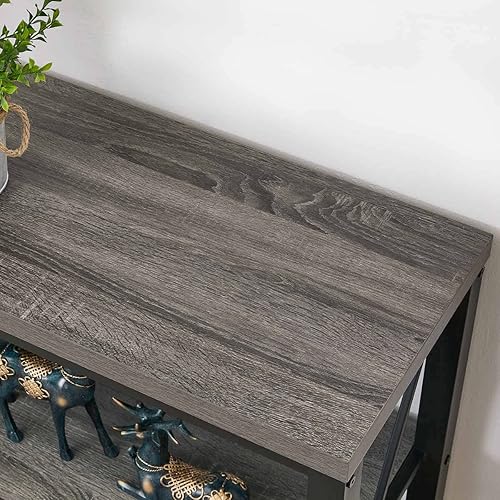 Miniatura 3 de BON AUGURE Mesa de Sofá Rústica Detrás del Sofá, Mesas Consola Industriales para Entrada, Mesa de Entrada de 3 Niveles con Estantes de Madera con