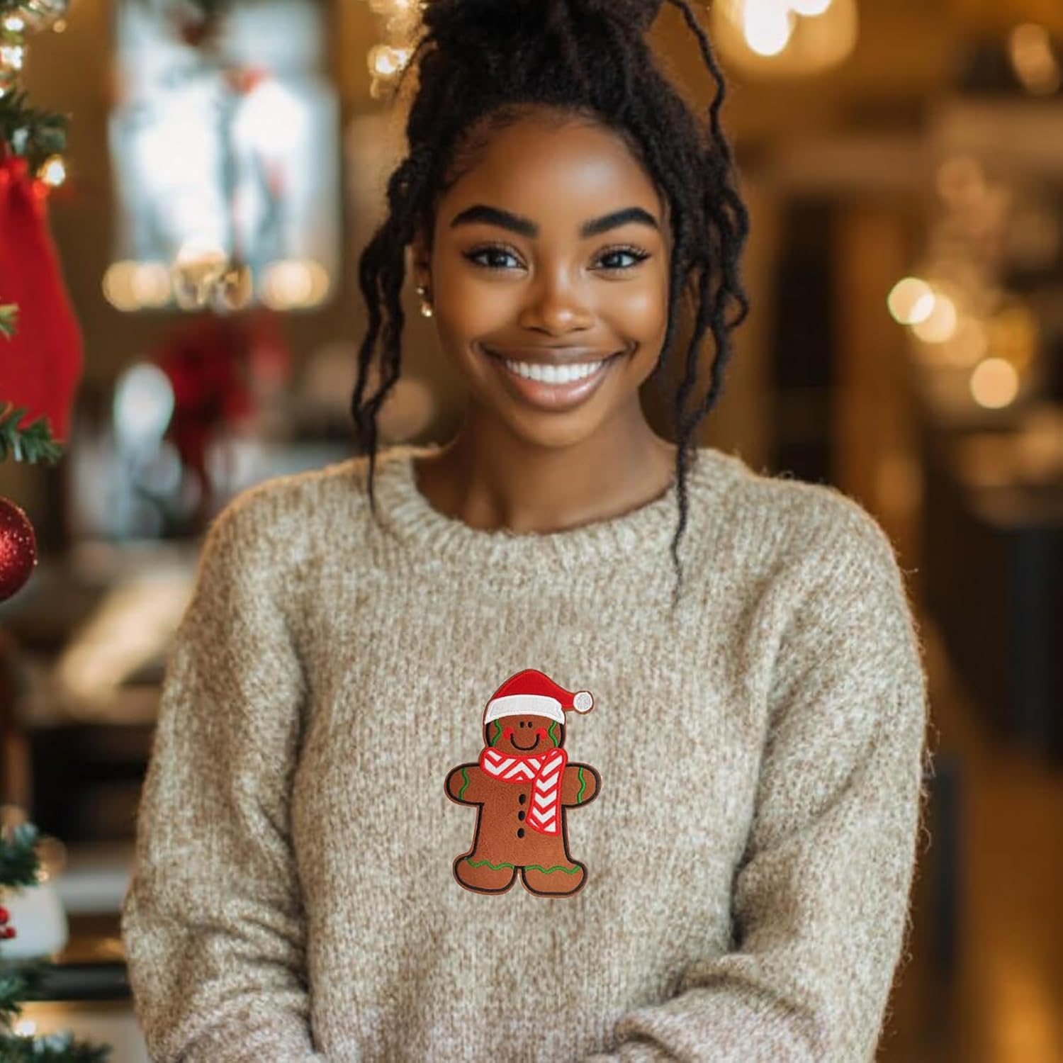 6.7" Embroidery Christmas Stocking Kit, Christmas Iron on Patch Felt Appliques Large Gingerbread Man Patches