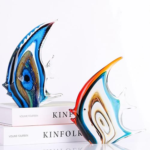Miniatura 3 de XMGZQ Figuras de peces de vidrio naranja soplado a mano para decoración del hogar, pisapapeles artísticos de vidrio marino, adornos coleccionables