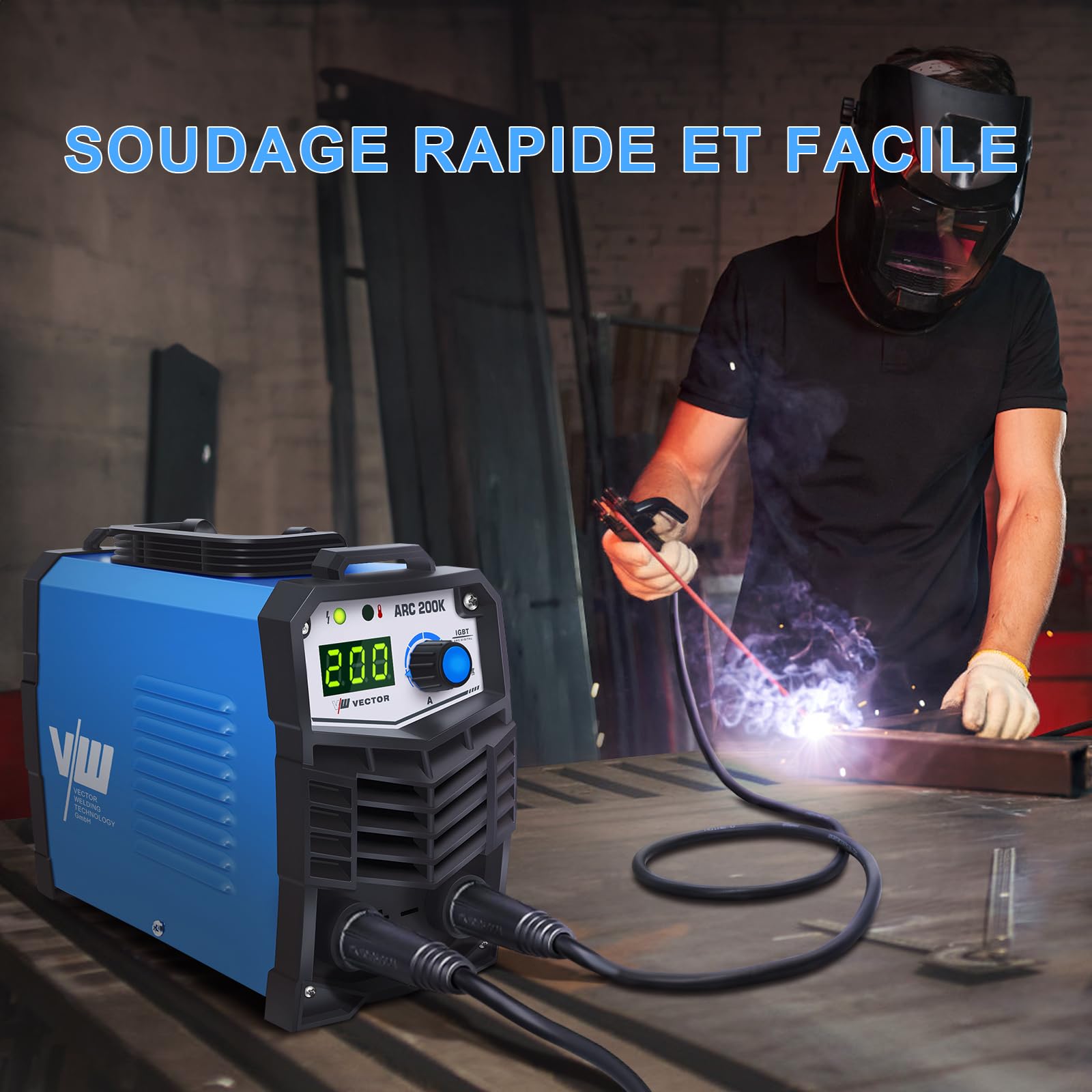 VECTOR Poste à Souder à l'Arc 200A Poste a Souder Inverter MMA Appareil de soudage à électrodes Soudure