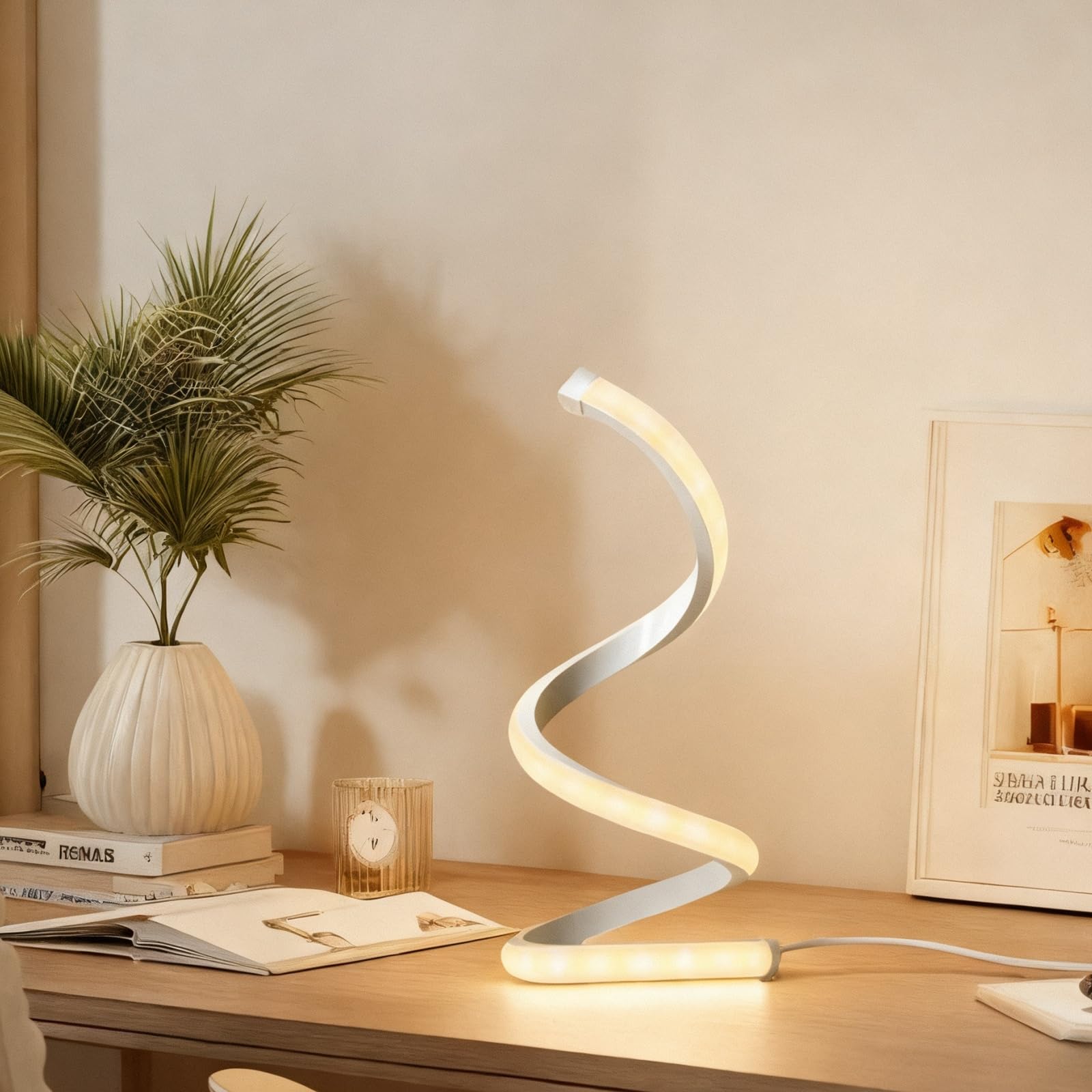 Modern Led Table Lamp Unique Nightstand Dimmable Spiral Desk Lamps with 3 Color Levels for Bedside Bedroom & Living Room Office Book Store Art Wall Decor