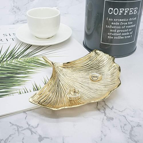 Miniatura 6 de Plato de metal para joyas, soporte para anillos en forma de hoja pequeña, organizador de joyas, bandeja de tocador para tocador, Navidad