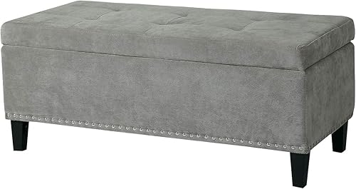 Miniatura 8 de Joveco Banco de almacenamiento, reposapiés otomano, banco de entrada otomano de almacenamiento copetudo con remache, reposapiés para sala de estar y