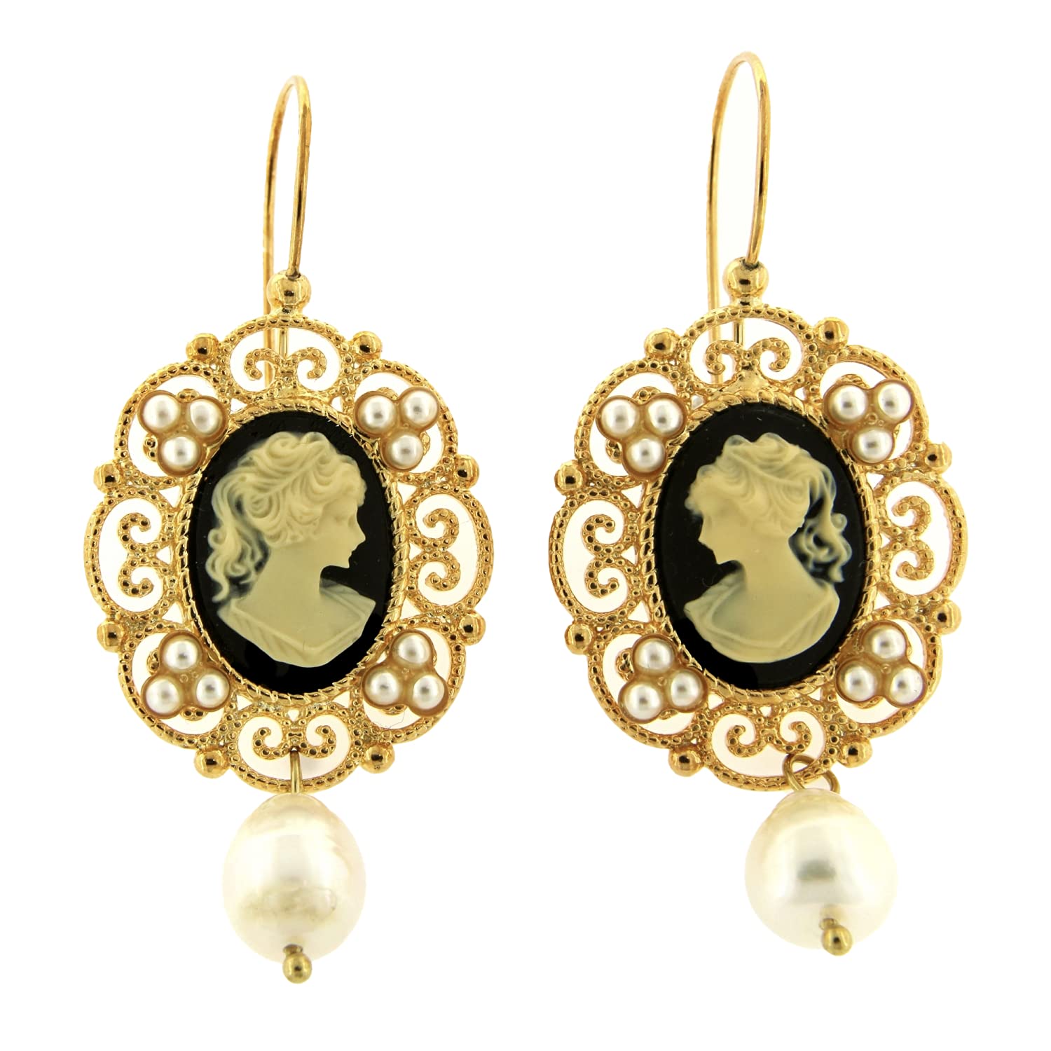 Mokilu' Orecchini Vintage A Goccia Con Perla - Ottone Dorato 24kt - Fatti A Mano In Italia