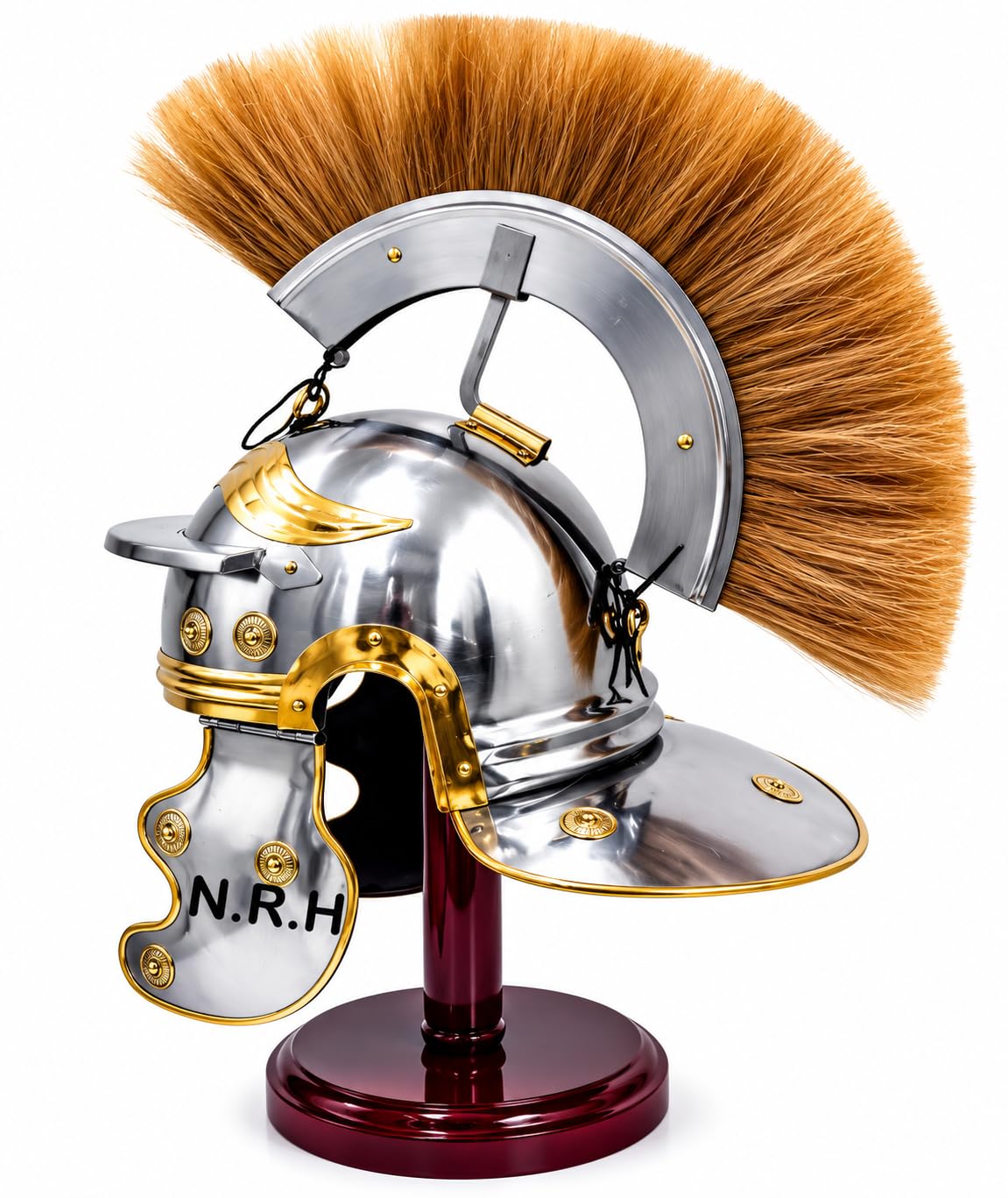 Roman Centurion Armor - Casco con Pluma Rubia en el Soporte