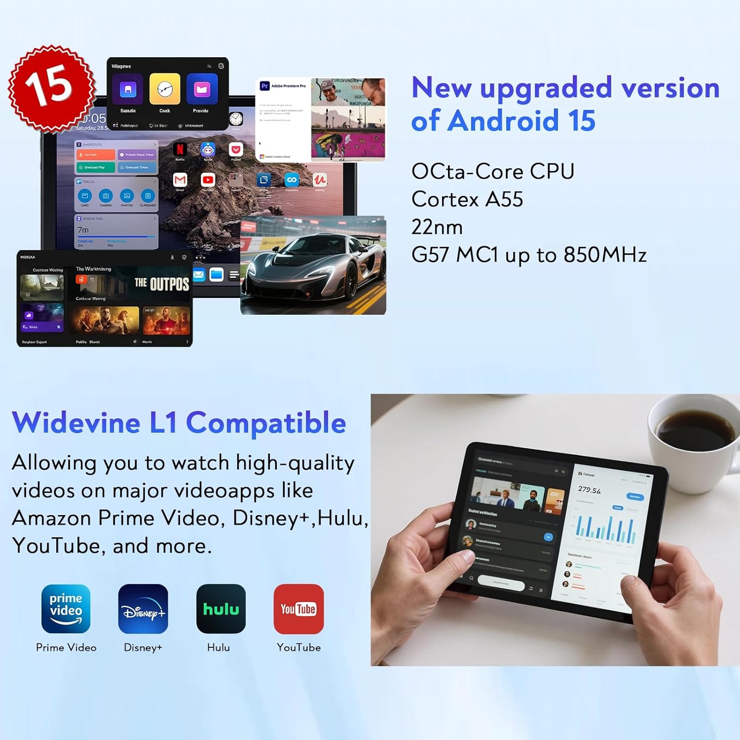 HiGrace Tablet 10 inch, Android 15 Tablets with 24GB RAM 128GB ROM (1TB Expandable), Octa Core Processor, 1280x800 HD IPS Display, 5000mAh, Android Tablet for Gaming/Work/Entertainment - Image 4