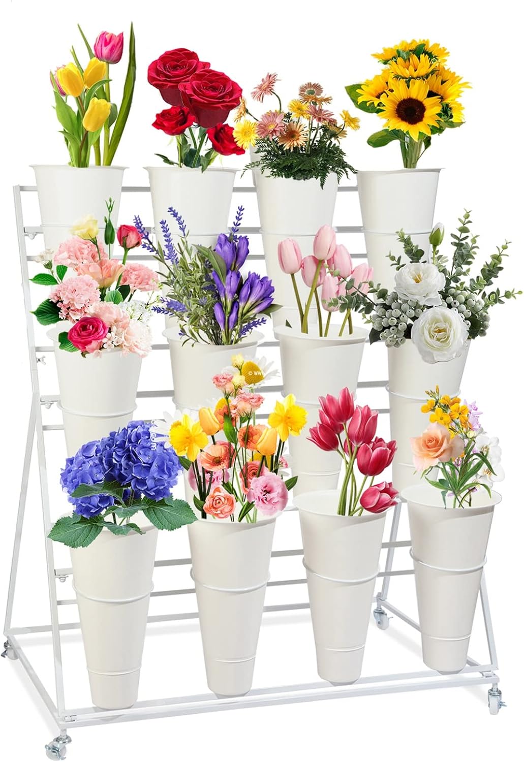 FPIGSHS Flower Display Stand with Buckets 3 Tiers 12 Buckets, Plant