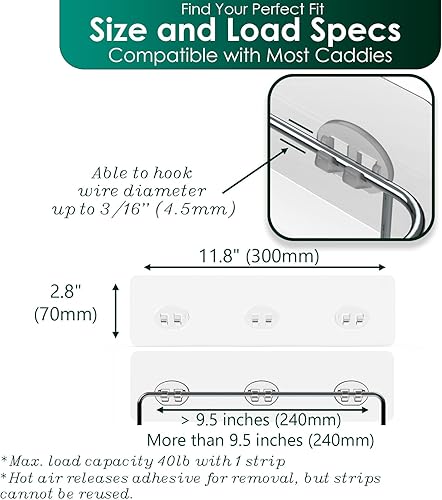 Miniatura 5 de Jovware Calcomanías adhesivas de repuesto para regadera, tiras de ventosa, gancho grande y fuerte para almacenamiento de baño, estantes