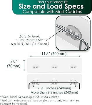 Shower Caddy Adhesive Replacement Stickers Sticker Shelf Basket Strips Suction Hooks Large Strong Hook (Transparent - 2 Packs - 260mm)
