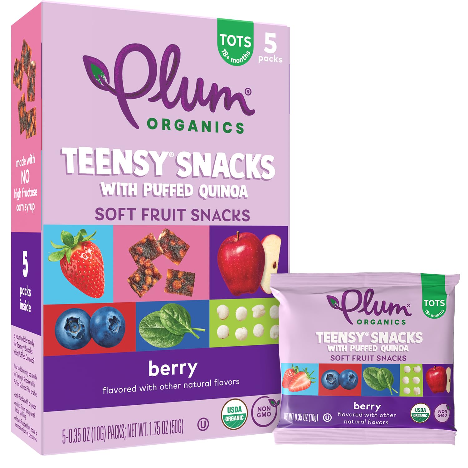 Plum Organics Teensy Fruits, Berry, 5 Count (Pack of 4)