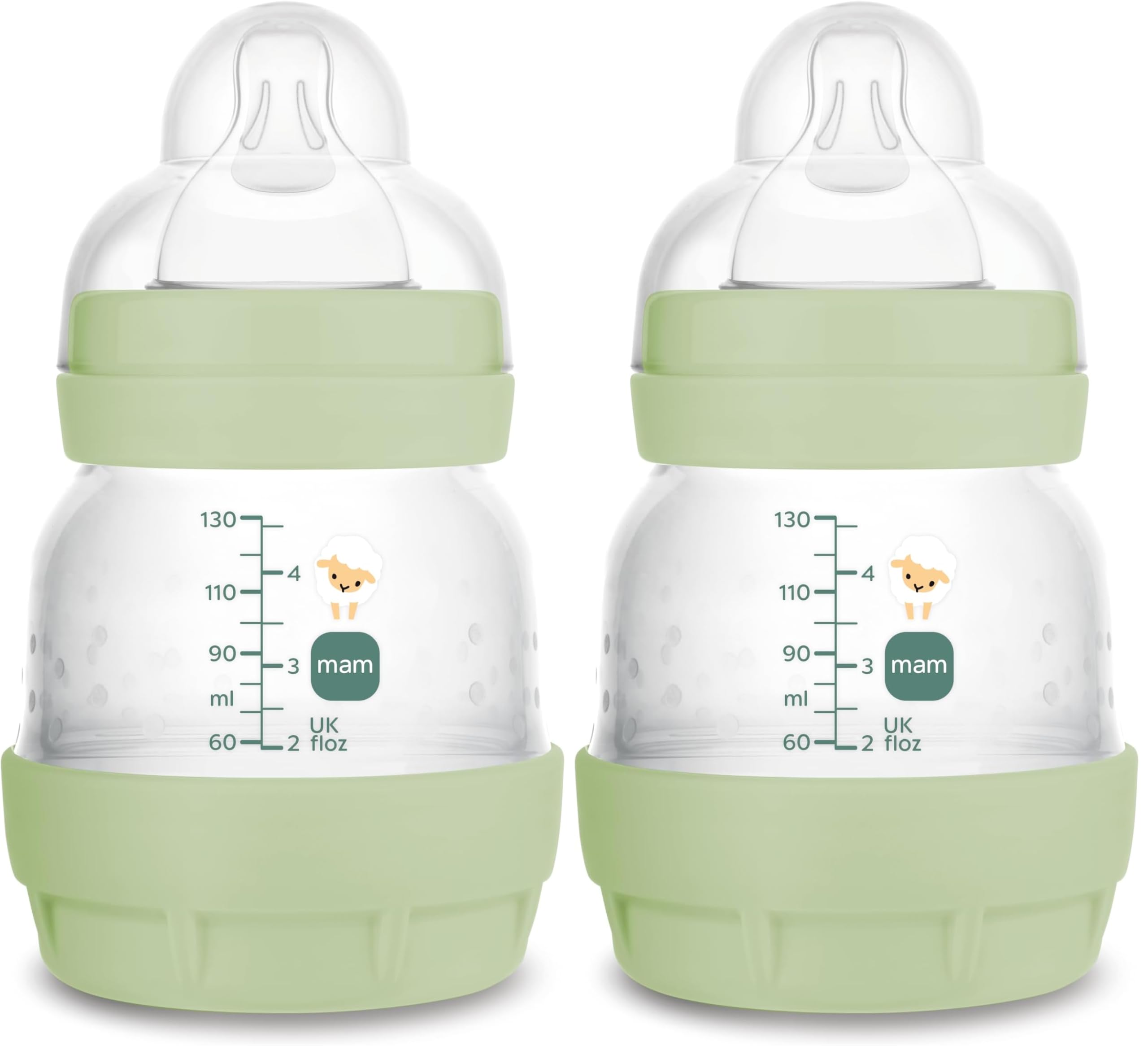 MAM Easy Start Babyflasche, 130 ml, Anti-Kolik-Fläschchen, gemischtes Stillen, reduziert Luftblasen und Koliken, selbststerilisierendes Babyzubehör, Größe 1, neutral (Packung mit 2)
