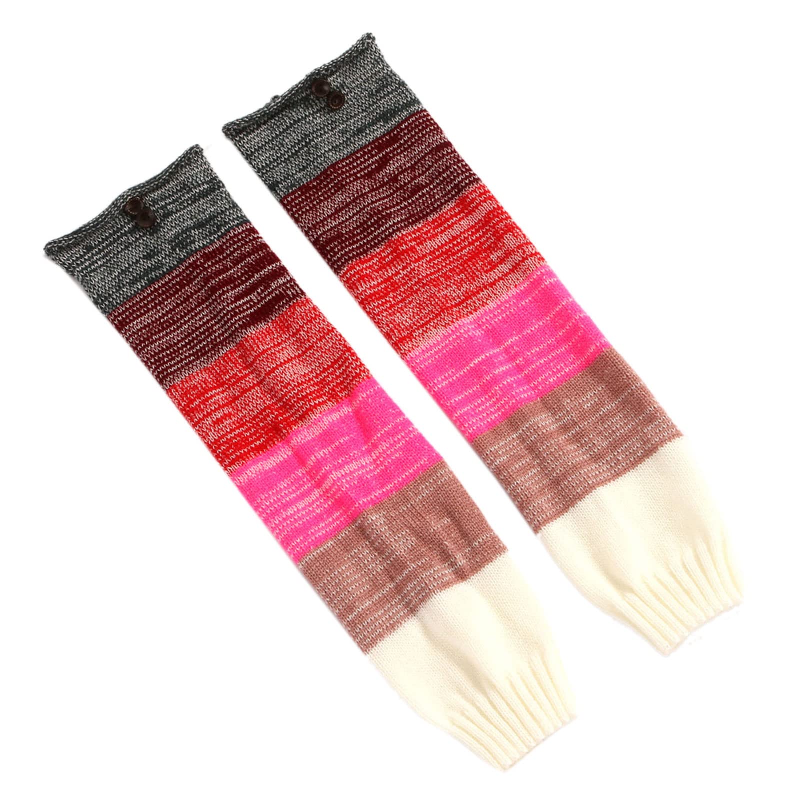 Women Winter Knit Long Leg Warmers Rainbow Stitching Buttons Boot Cuffs Socks