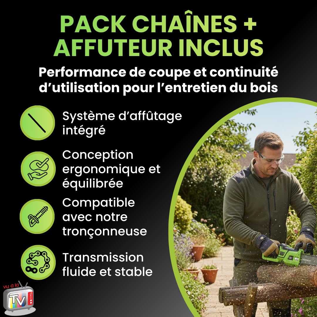VENTEO - Chaine tronconneuse x2 | Huile Chaine Tronçonneuse Compatible | Accessoire Coupe Bois Professionnel | Remplacement Elagage Entretien Mécanique | Usage Jardin Bricolage avec Précision