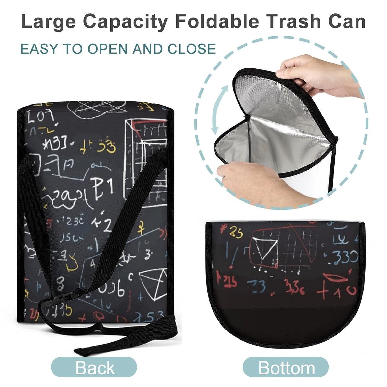 Hanging Car Trash Bag Protable Trash Can Mathematics and Physics Waterproof Garbage Bin for Car