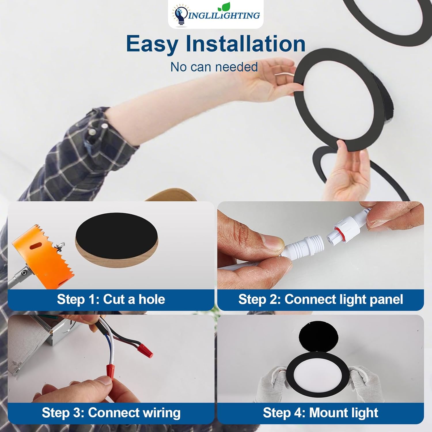 DLLT LED Recessed Ceiling Lights: Black 12 Pack 6 Inch 5CCT Ultra-Thin Lighting with Junction Box for Bedroom - 1200LM Brightness 12W Eqv 110W Dimmable Canless Wafer Downlight with ETL&FCC