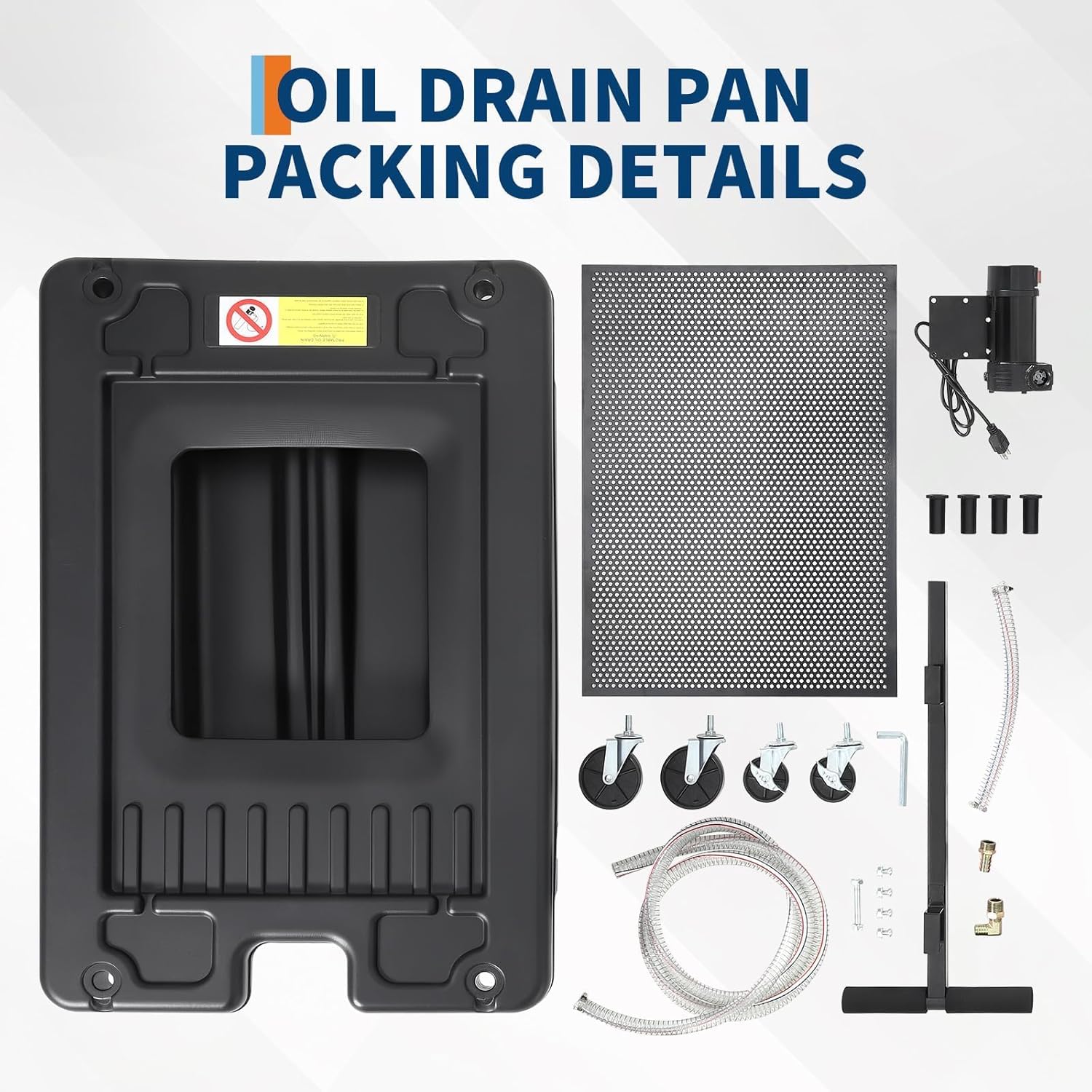 Oil Drain Pan 17 Gallon Oil Drain Tank,64L Low Profile Oil Drain Pan with Electric Pump,Oil Catch Pans for Changing Oil,Foldable Hand, with Hose, Swivel Casters for Car, SUV, Trucks Oil Draining Black