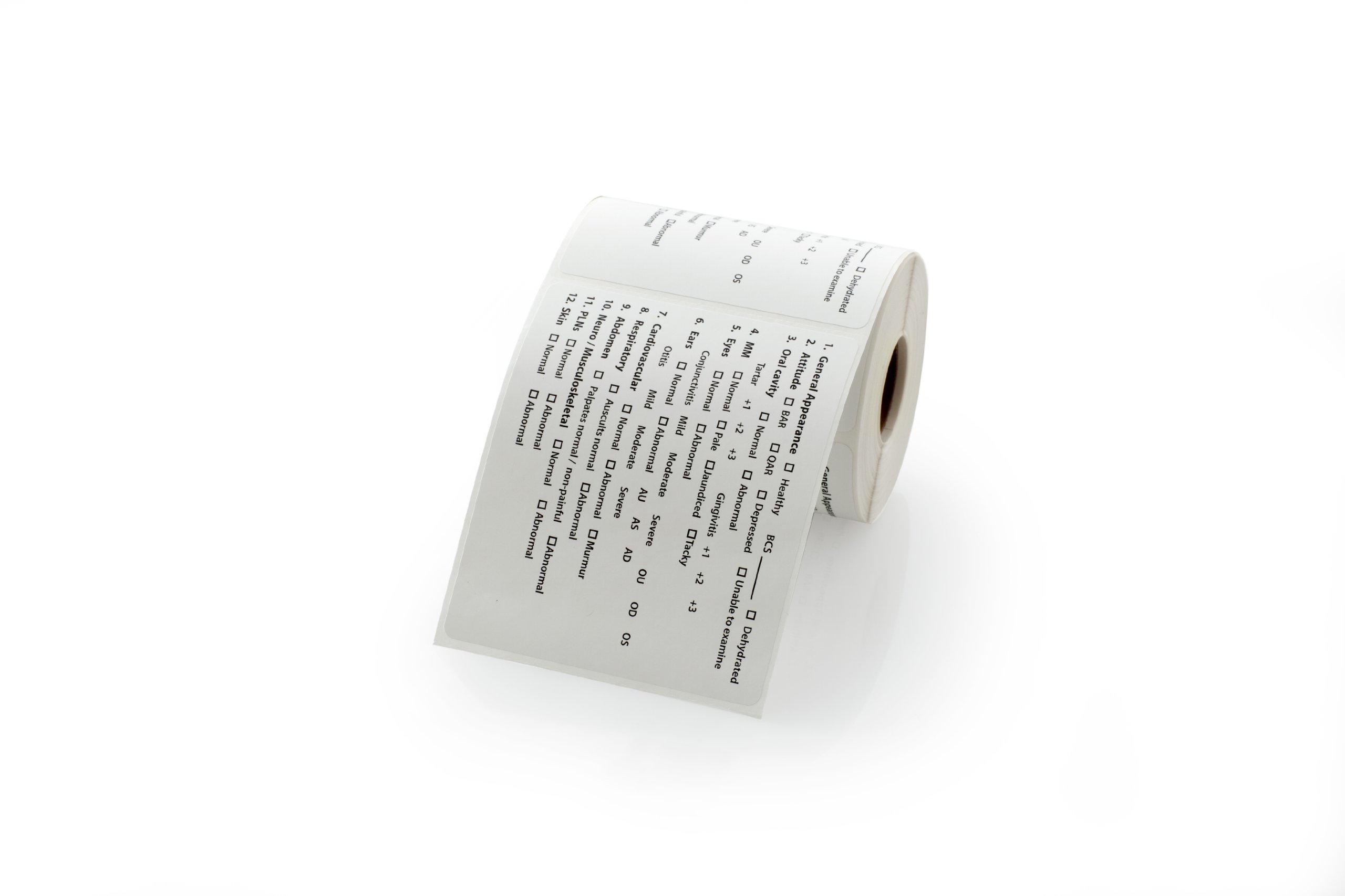 Veterinary Labels, Exam Checklist - 250 Labels/Roll, 4” x 3.25”, Permanent Adhesive | Checklist with The 12 Key Areas of Observation on The Exam | LabelValue Brand