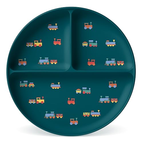 Simple Modern Plato de silicona para bebés y niños pequeños  Platos divididos y aptos para microondas para niños  Colección Parker  Trenes