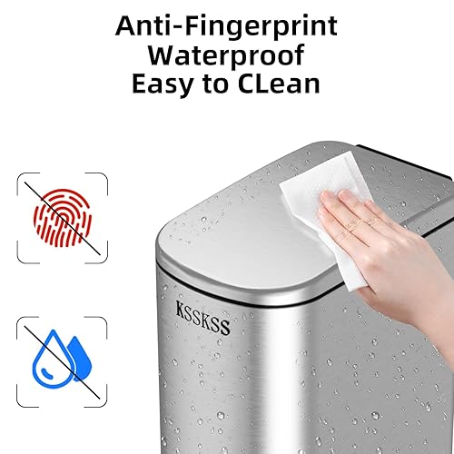 Miniatura 6 de Cubo de basura delgado de 2.6 galones con tapa de cierre suave, cubo de basura de acero inoxidable de 10 litros con cubo de forro extraíble, para