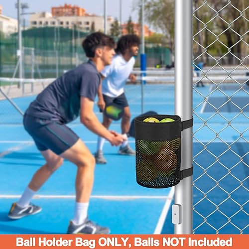 Miniatura 6 de Cosmos Soporte para pelotas de pickleball bolsa colgante ajustable para redes de pickleball, cesta de almacenamiento plegable de malla para sostener