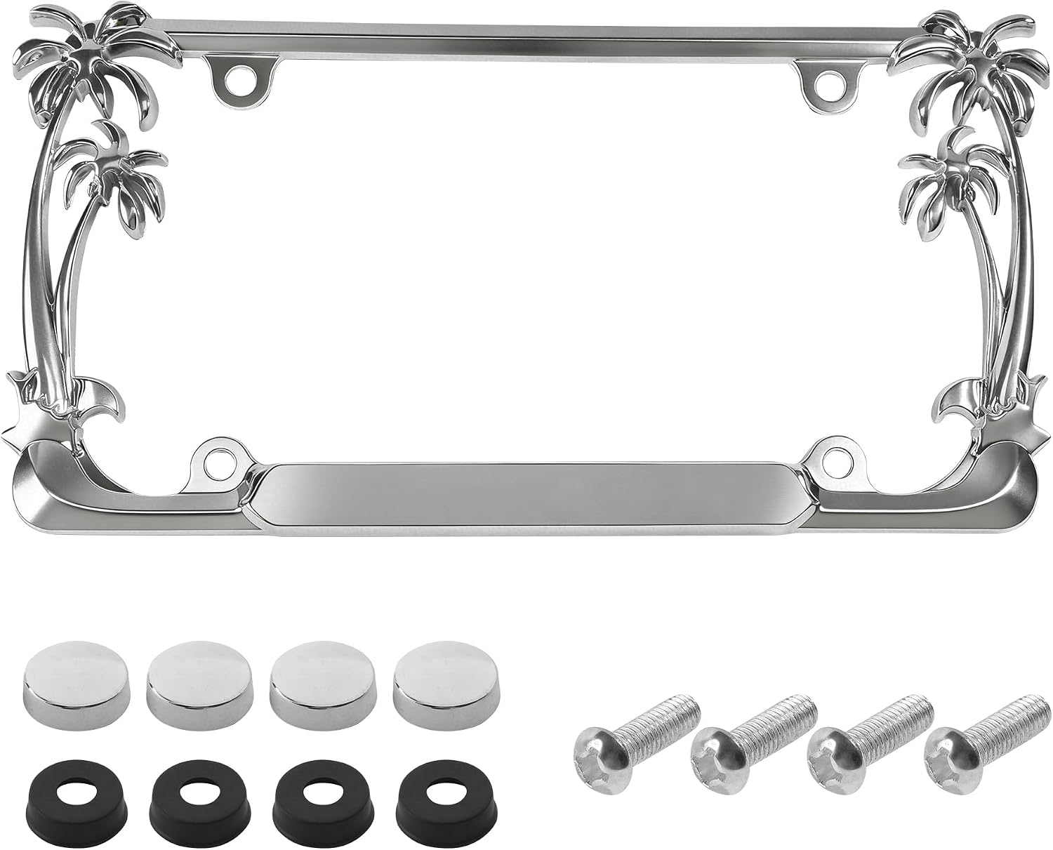 License Plate Frames,Car Accessories Universal Rust-Proof Palm Tree License Plate Frame with Screw Caps,Automotive Replacement,Suitable for Most Cars,Trucks,SUV,Sedans,Front and Rear