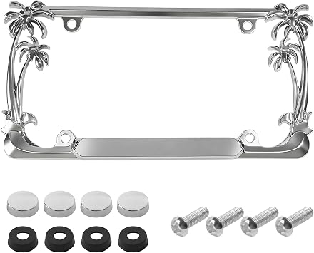 License Plate Frames,Car Accessories Universal Rust-Proof Palm Tree License Plate Frame with Screw Caps,Automotive Replacement,Suitable for Most Cars,Trucks,SUV,Sedans,Front and Rear