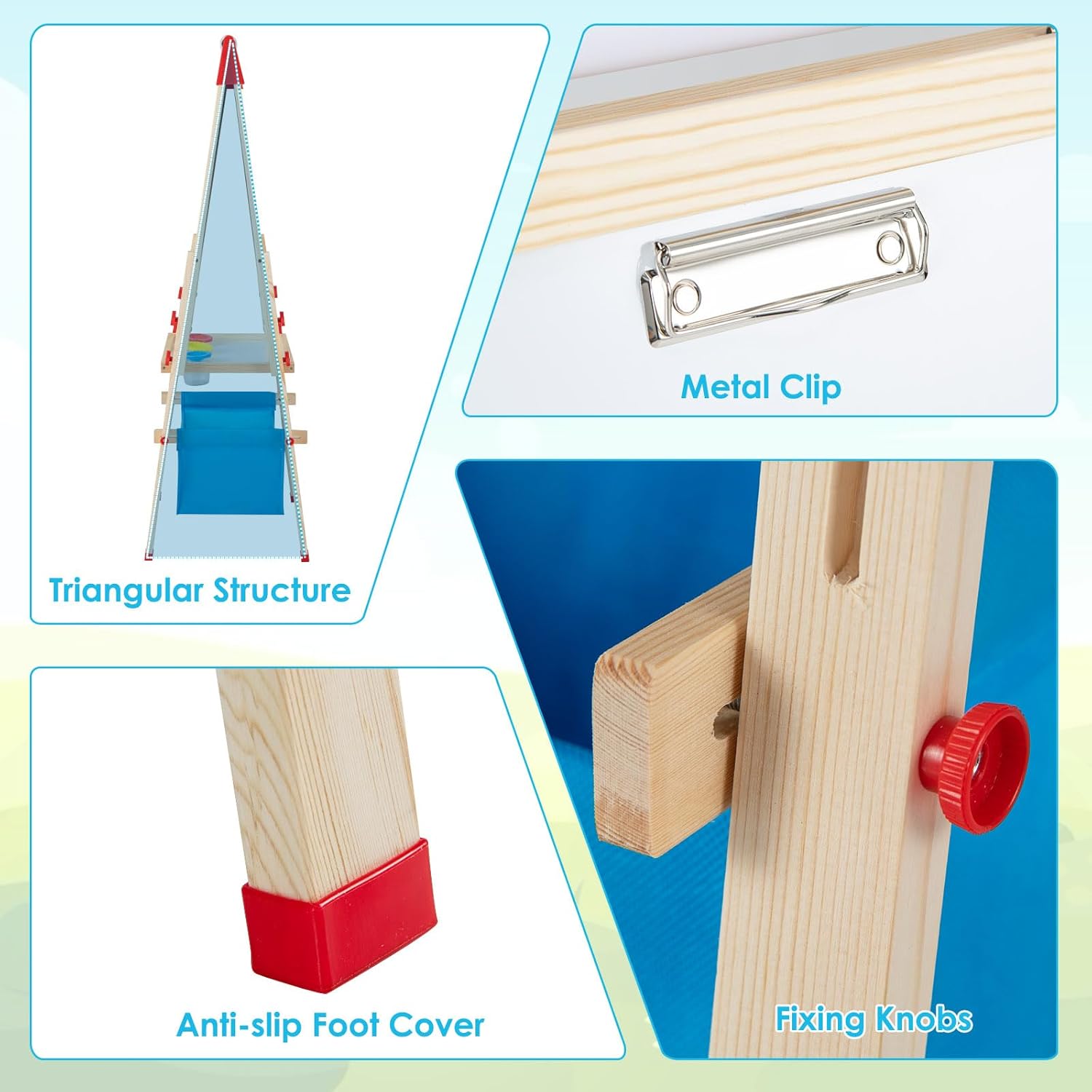 Costzon Easel for Kids, All in 1 Double Sided Wooden Art Easel w/Magnetic Chalkboard, Whiteboard, Paper Roll, Storage Tray & Bag, Letters & Numbers Magnets, Height Adjustable Toddler Easel